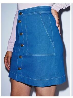 American Apparel Button-Front Mini Skirt in Bright Blue M